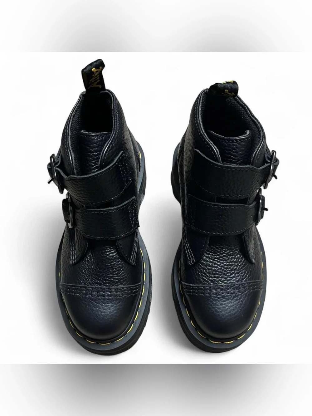 NEW Dr. Martens Devon Black Leather Flower Buckle Platform Boots